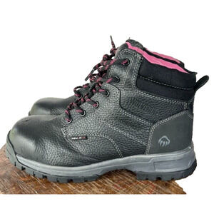 Wolverine Boots Womens 7.5M Piper Black Leather Work Safety Steel Toe Lace Up